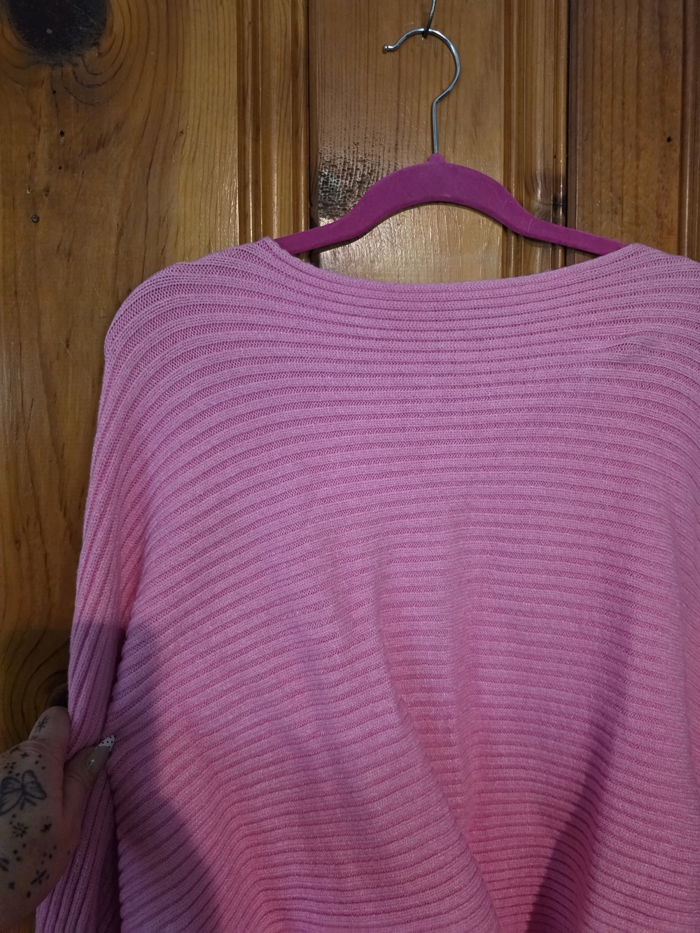 Off-Shoulder Ribbed Knit Sweater - Pink - Picture 7 of 12